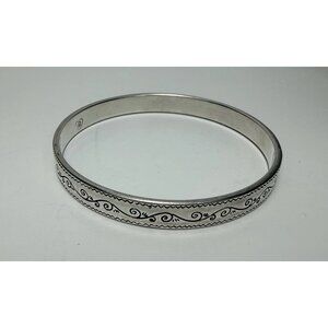 Brighton CANAL Scroll Etched Silver Tone Bangle Bracelet Sz8”